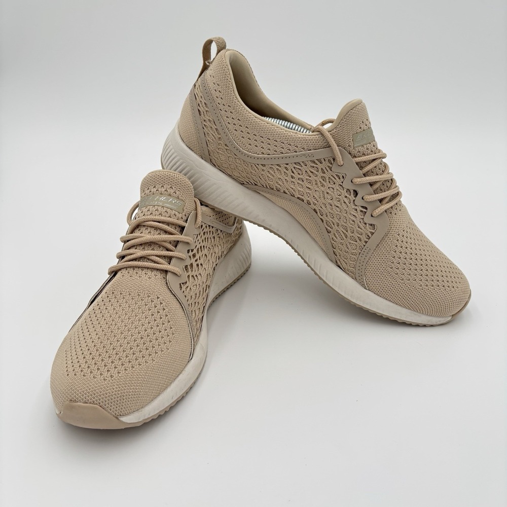 Skechers BOBS Memory Foam Lace Up Shoes Womens 10 Beige Nude Neutral 32507 EUC